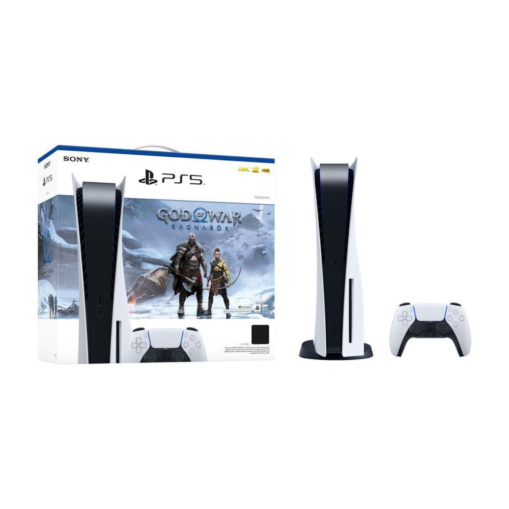 Console Sony Playstation 5, God of War Ragnarök, Controle sem fio DualSense - Branco
